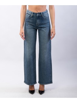 jeans a palazzo a righe con strass