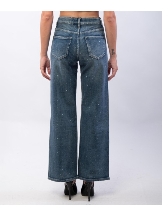 jeans a palazzo a righe con strass