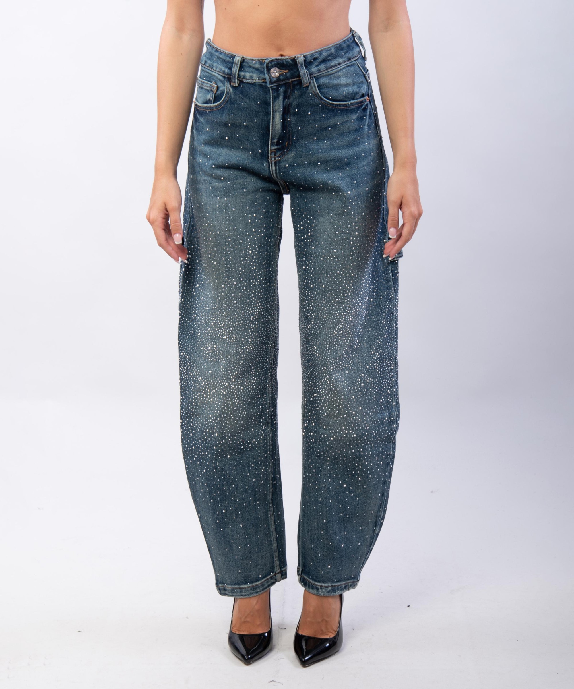 jeans a palloncino con strass