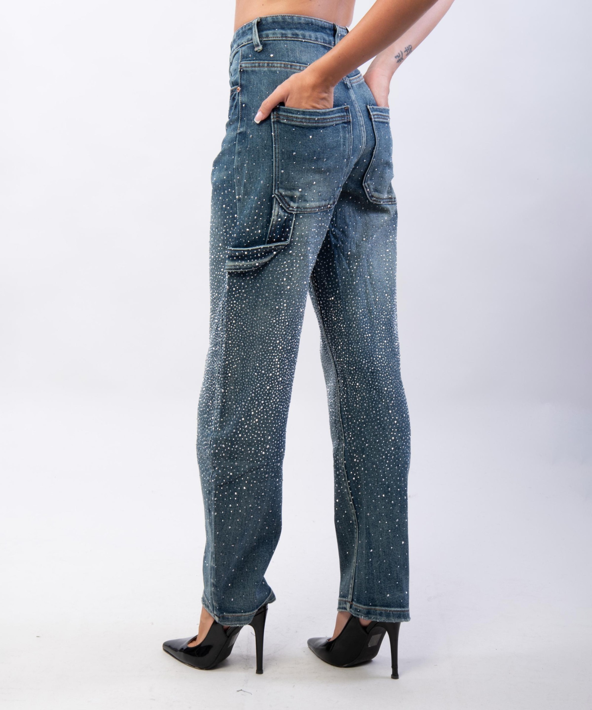 jeans a palloncino con strass
