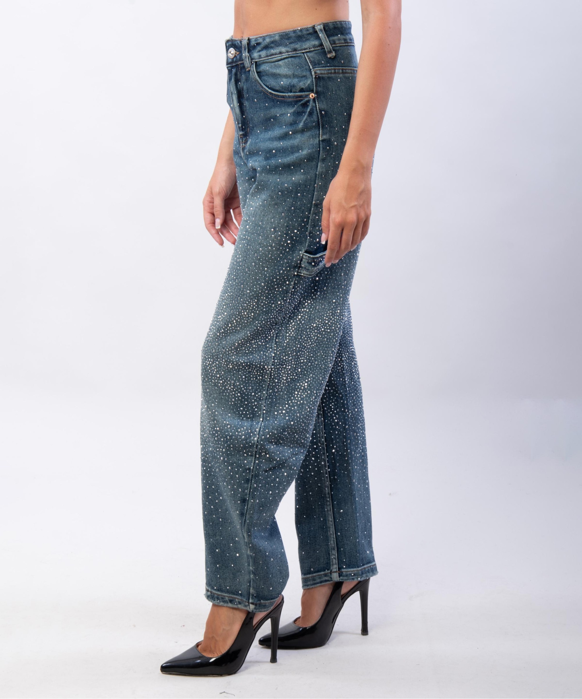 jeans a palloncino con strass