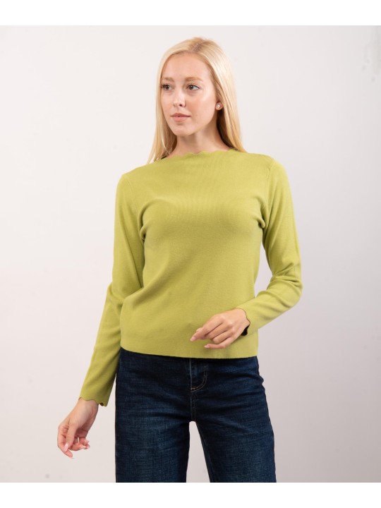Maglione con collo e orlo delle maniche ondulate