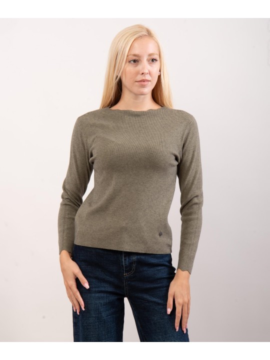 Maglione con collo e orlo delle maniche ondulate