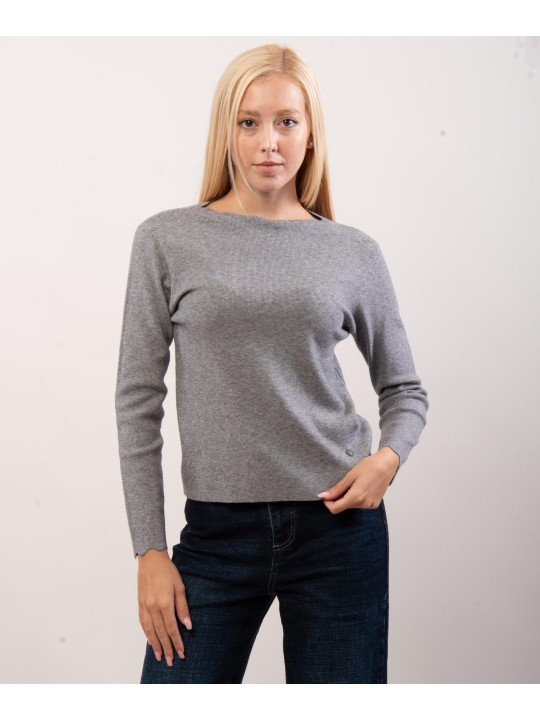 Maglione con collo e orlo delle maniche ondulate
