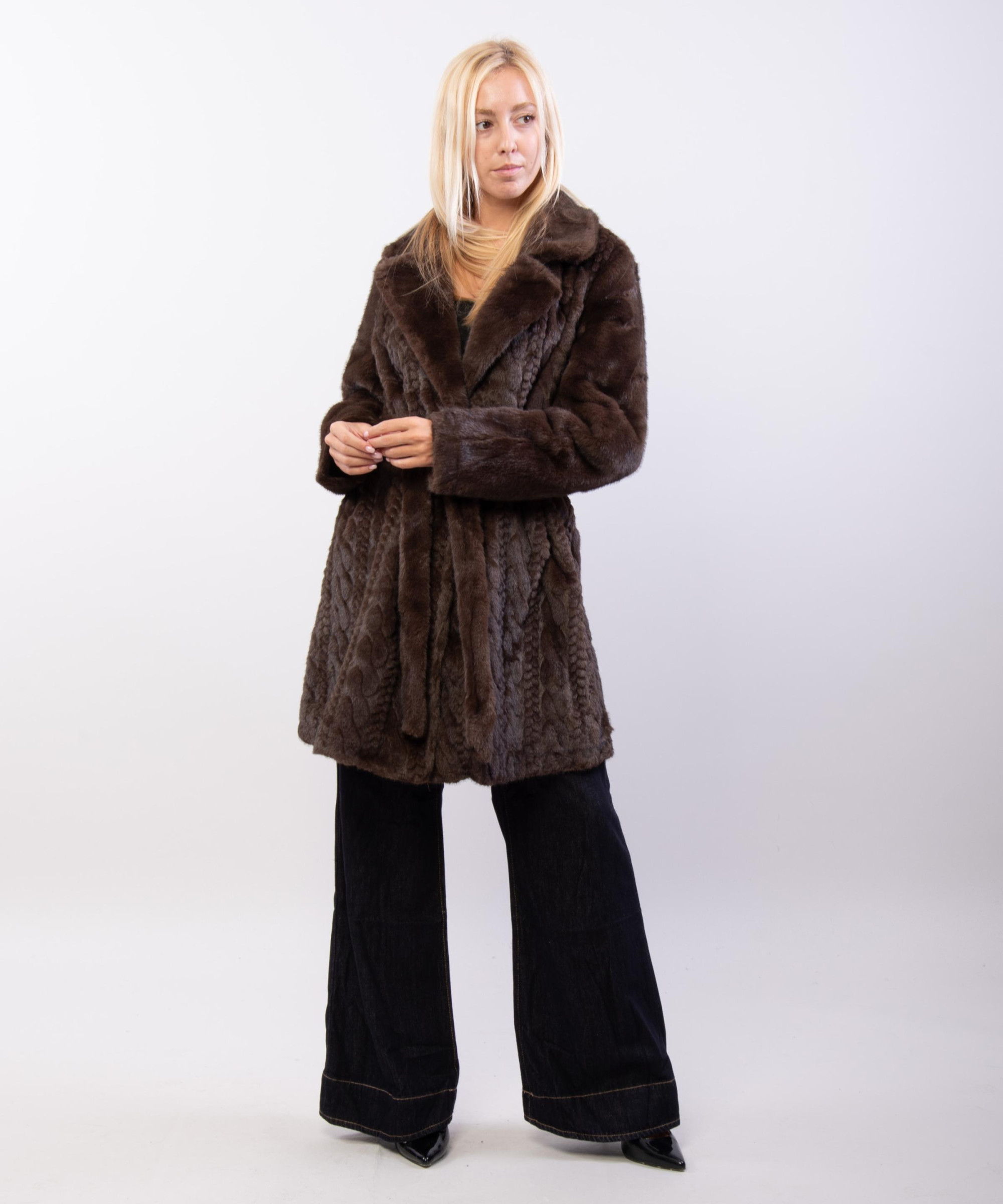 Cappotto Pelliccia Effetto Treccia