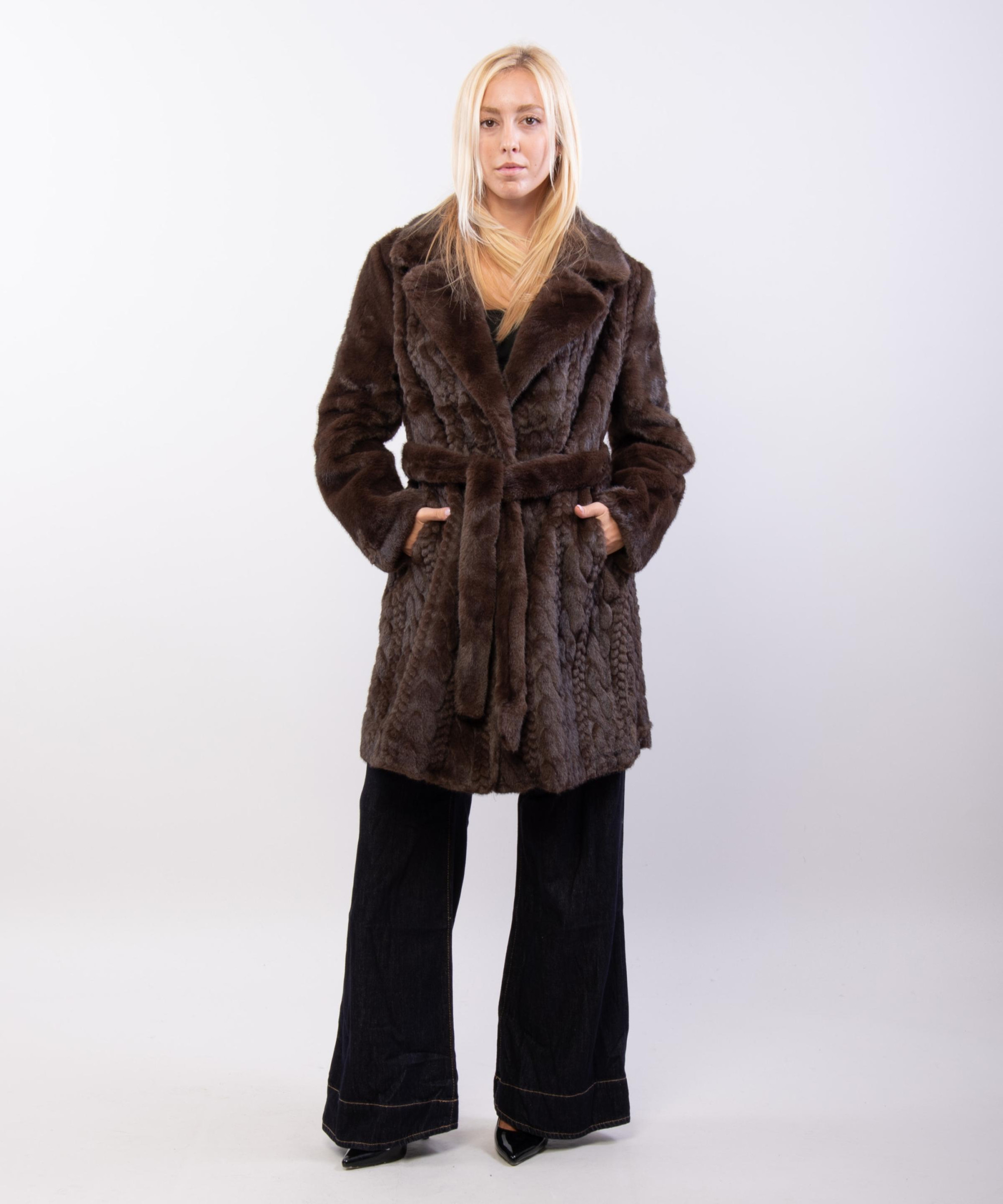 Cappotto Pelliccia Effetto Treccia