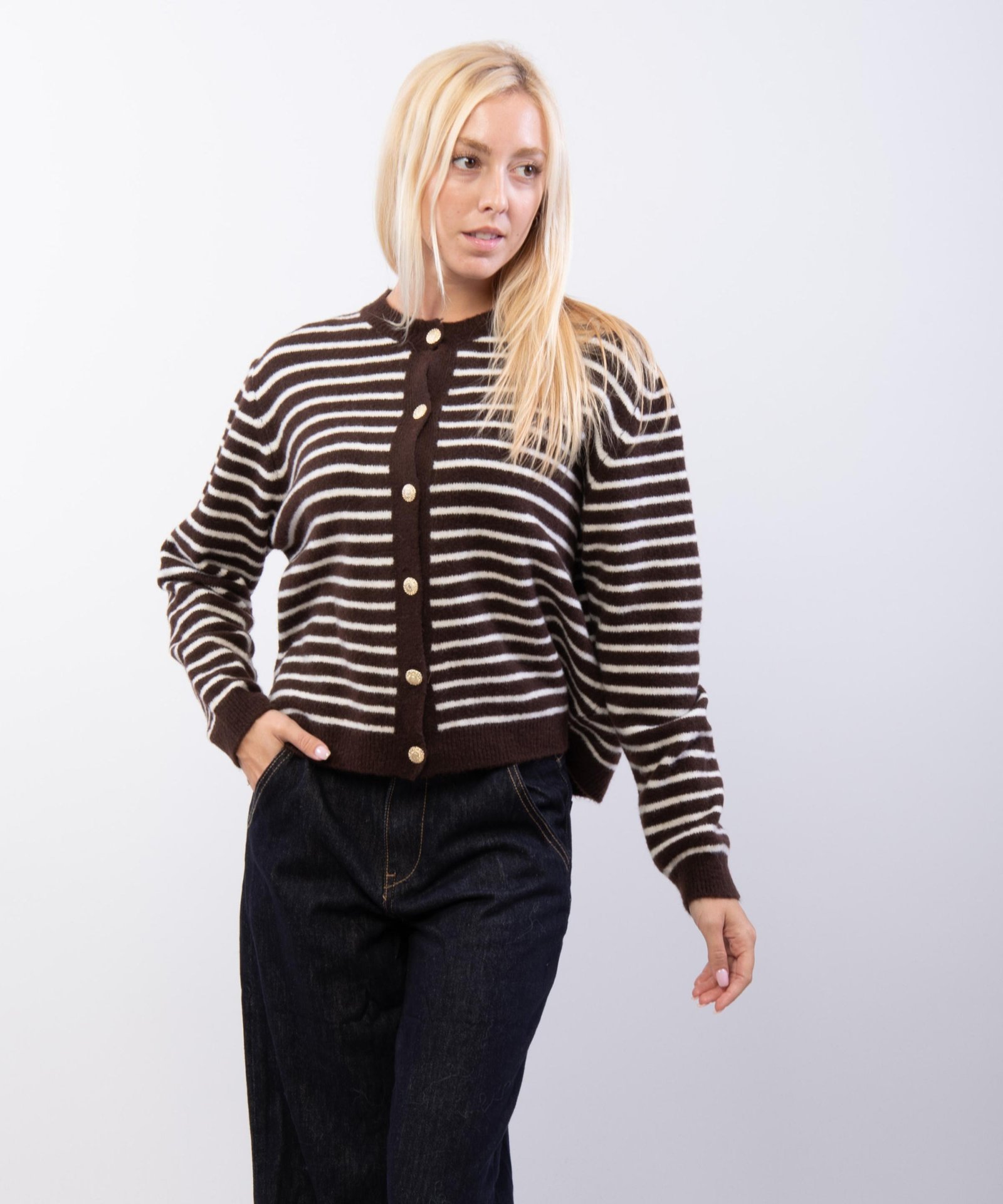 Cardigan a Righe Misto Lana