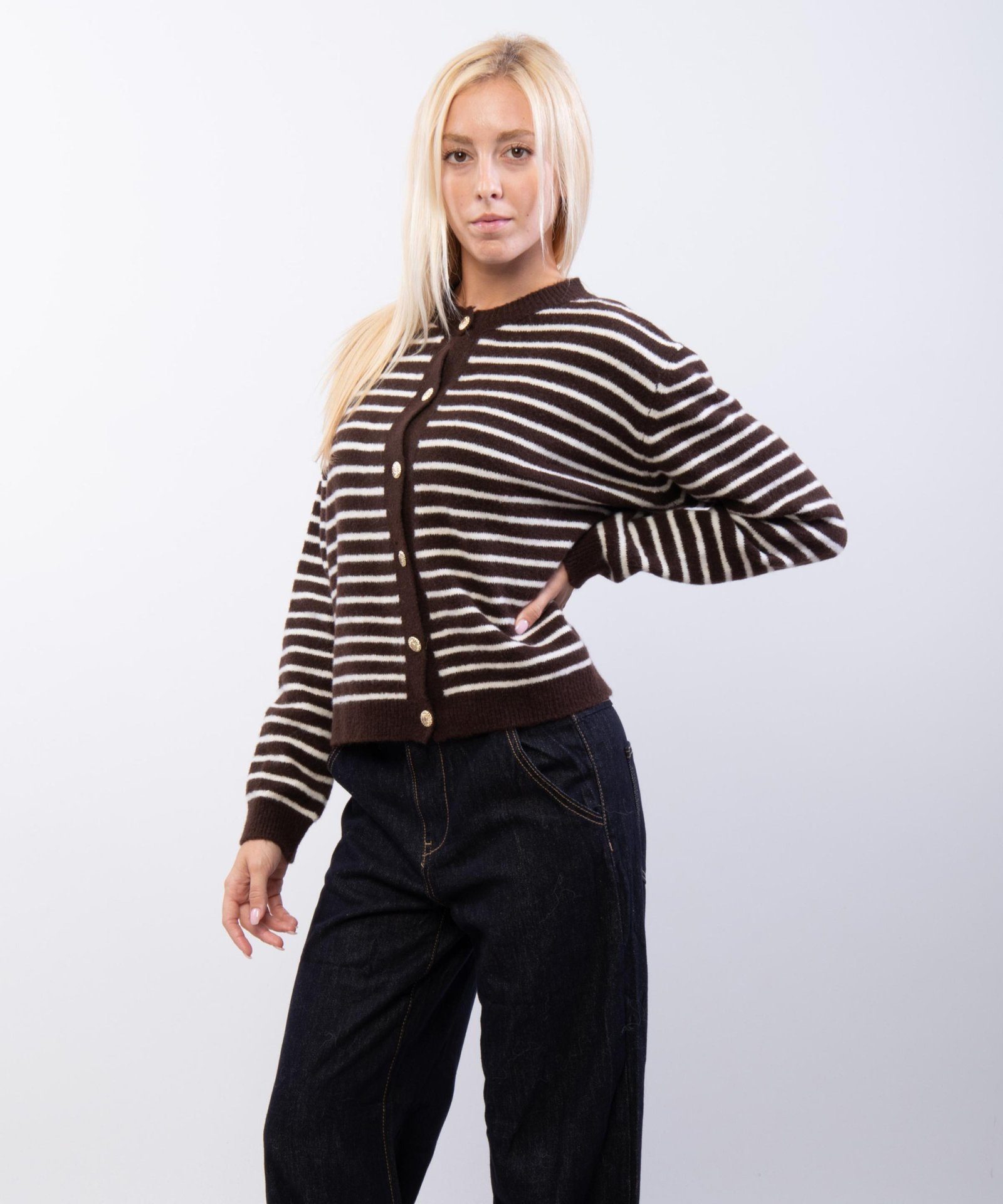 Cardigan a Righe Misto Lana