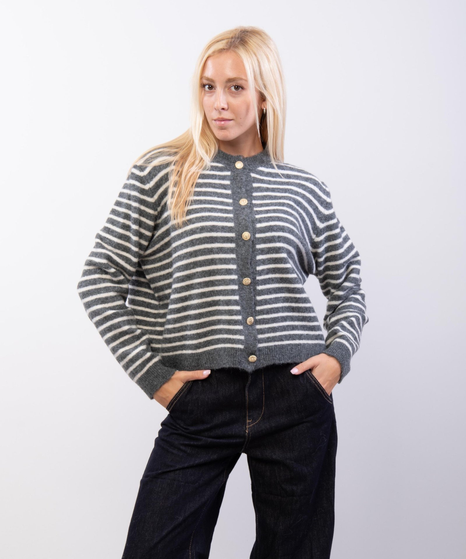 Cardigan a Righe Misto Lana