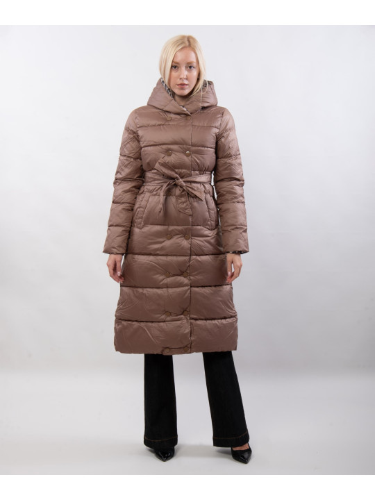 giubbotto lungo maculato reversibile con cappuccio