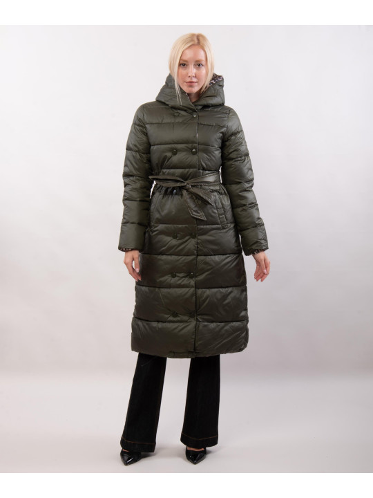 giubbotto lungo maculato reversibile con cappuccio