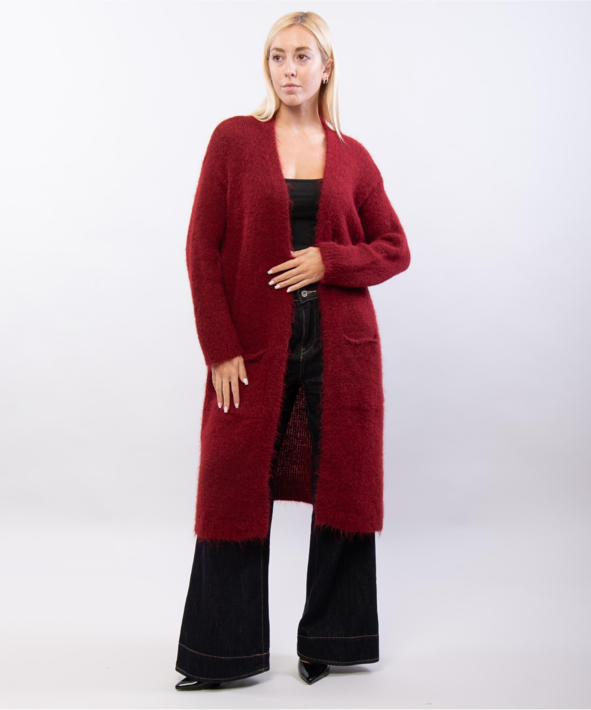 cardigan lungo aperto con tasche