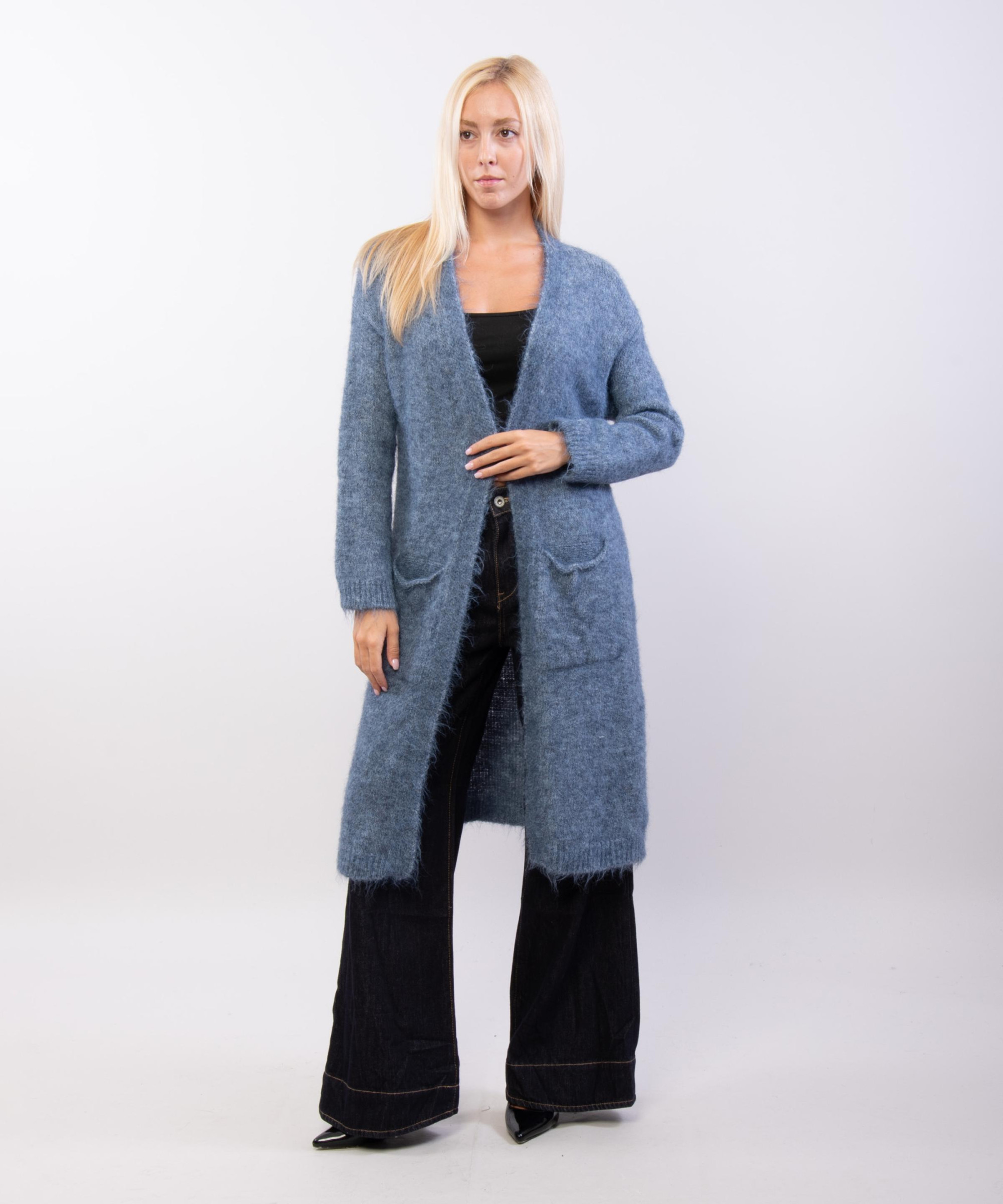 cardigan lungo aperto con tasche