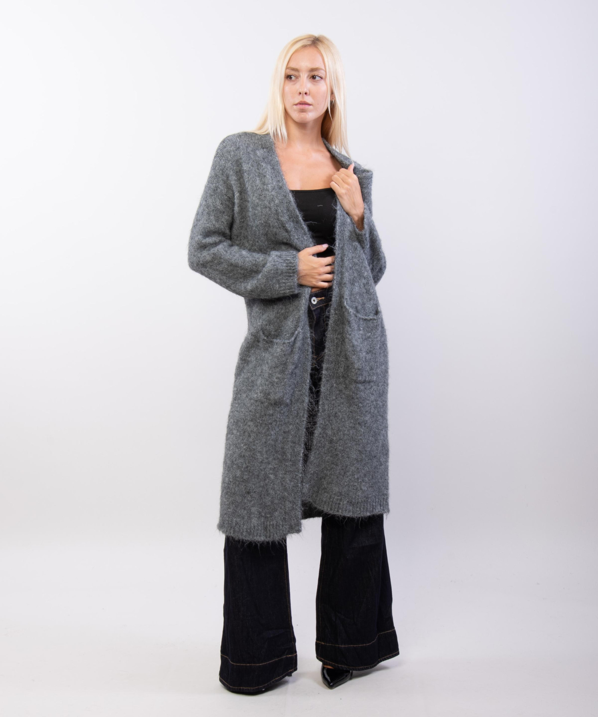 cardigan lungo aperto con tasche