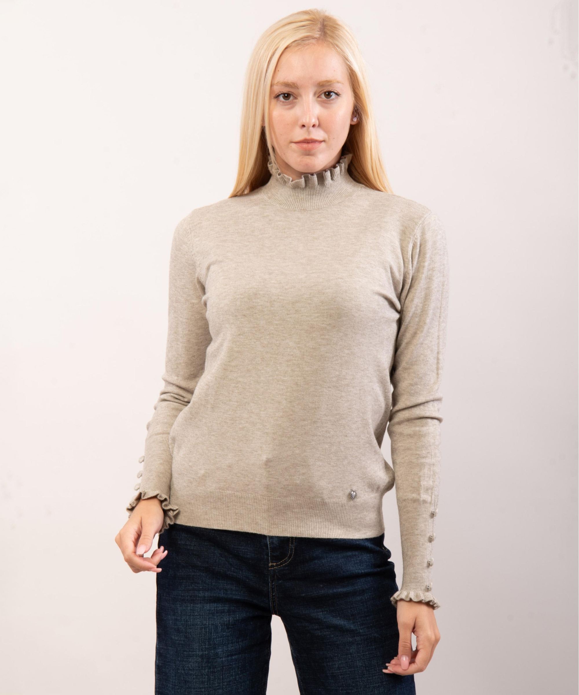 Maglione con collo e orlo a volant