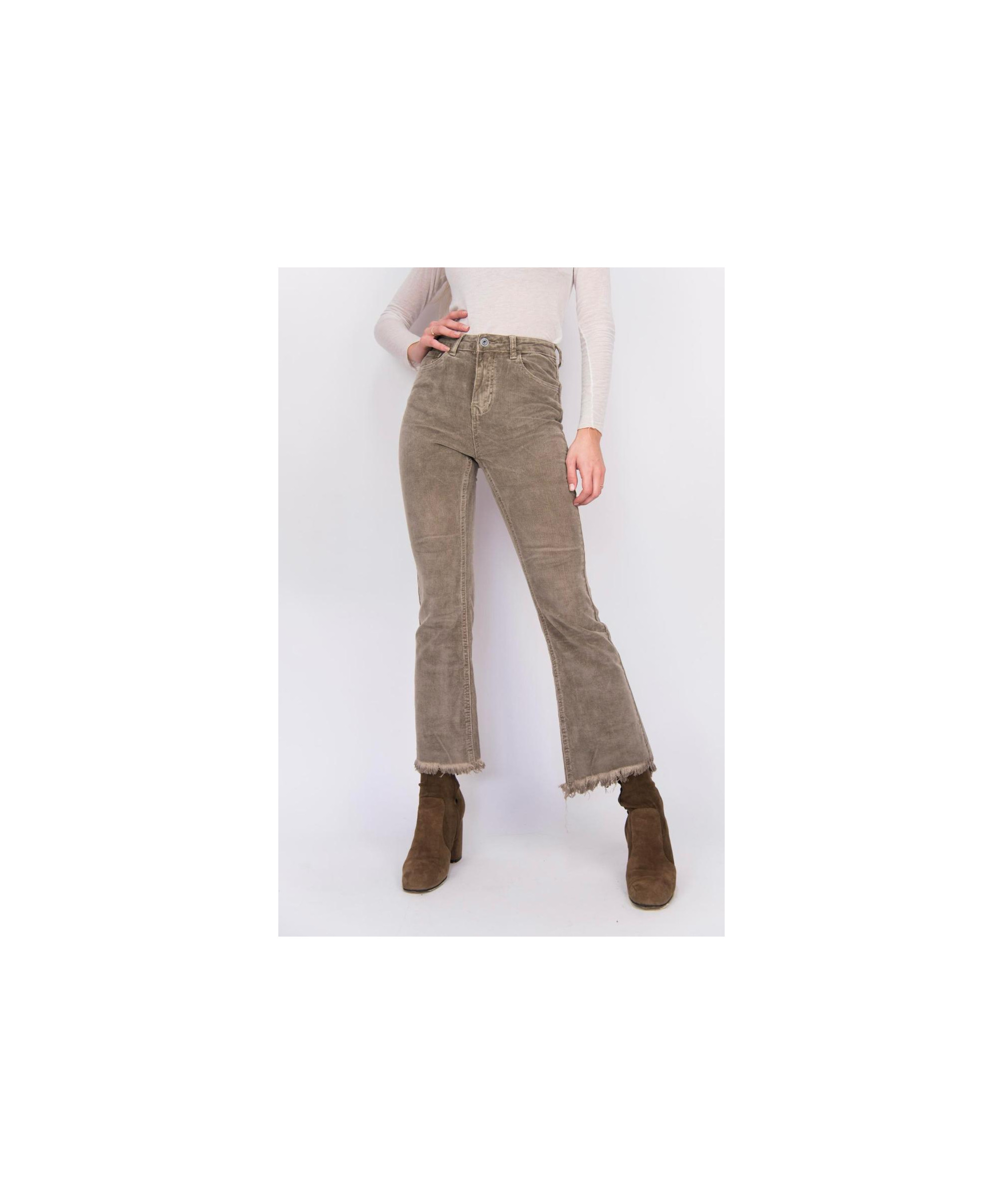 pantalone a zampa in velluto con frange