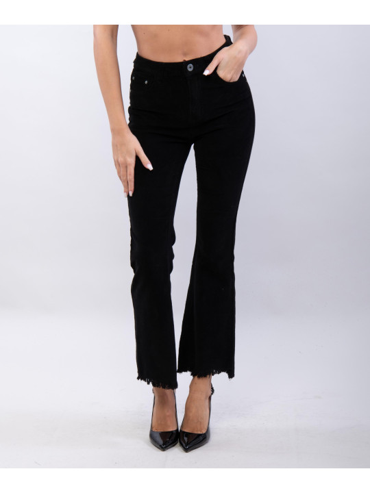 pantalone a zampa in velluto con frange