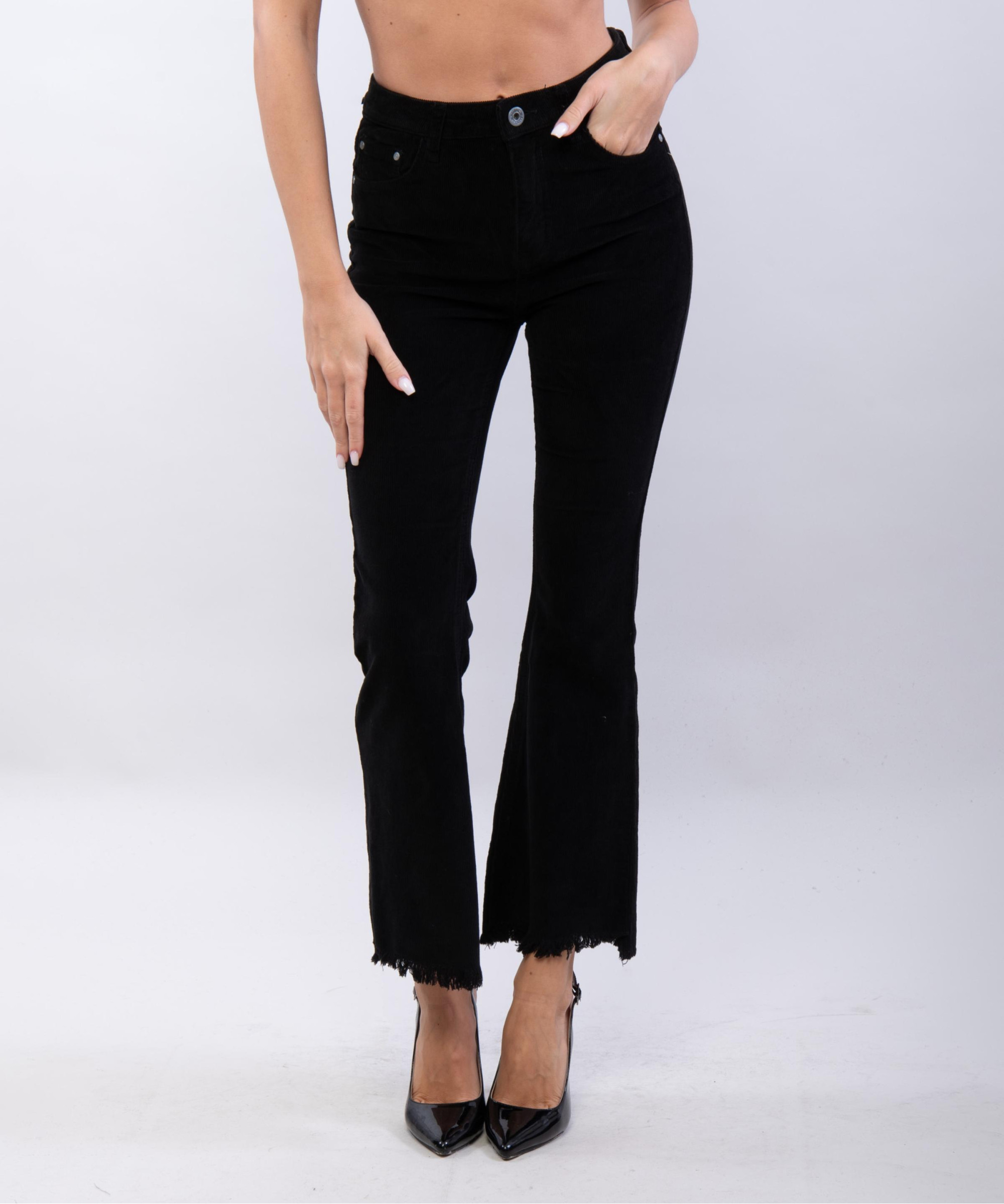 pantalone a zampa in velluto con frange