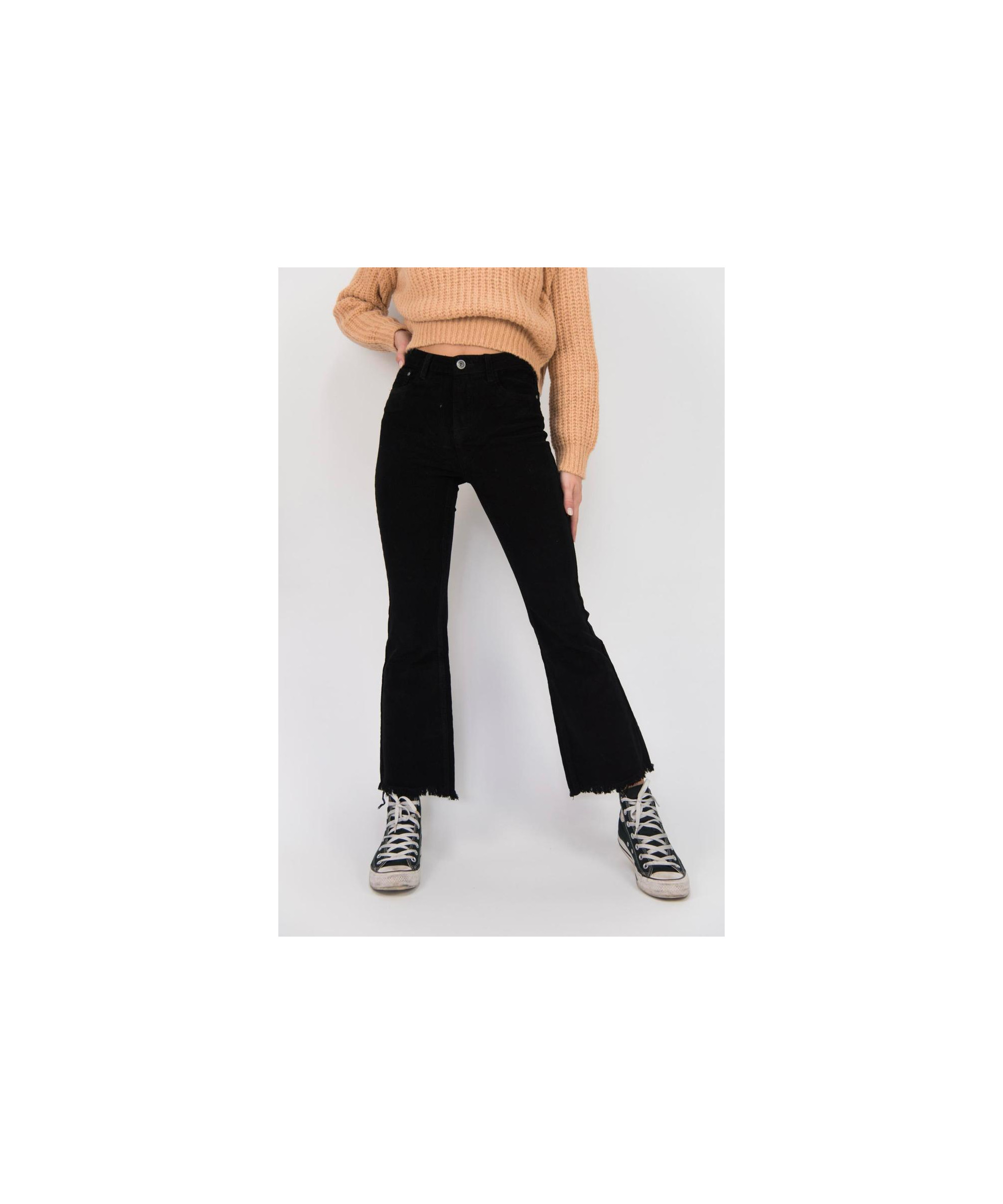 pantalone a zampa in velluto con frange