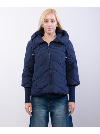 Giubbotto corto con cappuccio e maniche in costina