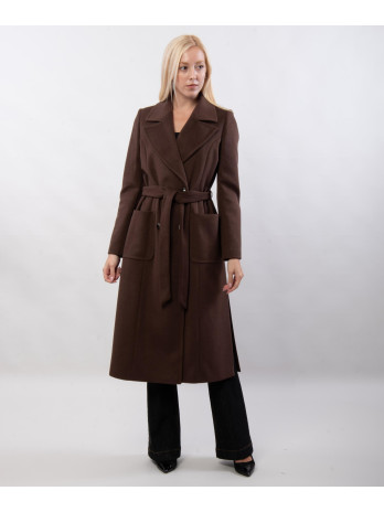 Cappotto con cintura e spacco laterale doppio petto