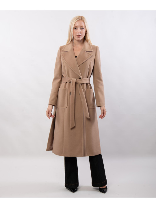 Cappotto con cintura e spacco laterale doppio petto