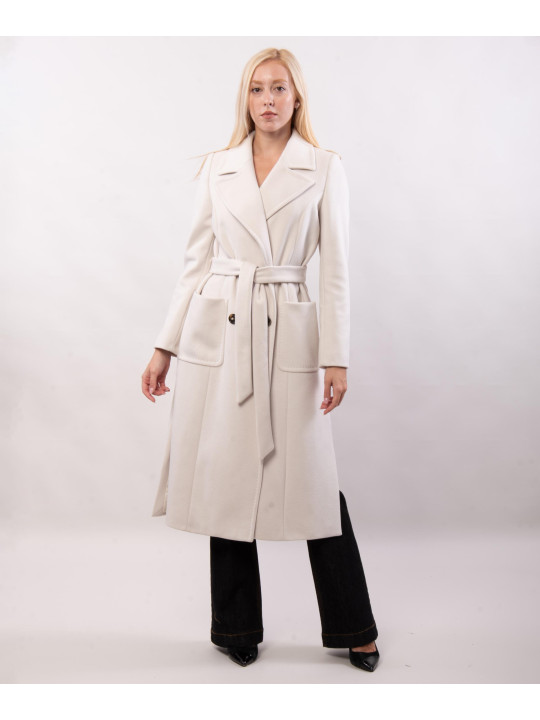 Cappotto con cintura e spacco laterale doppio petto