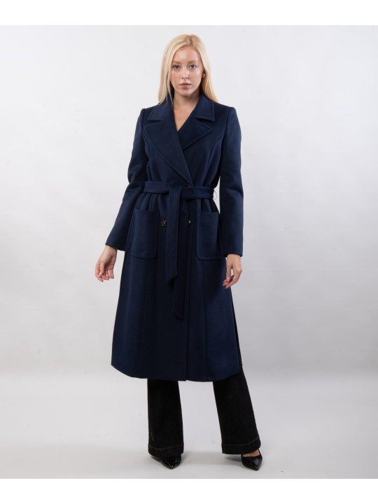 Cappotto con cintura e spacco laterale doppio petto
