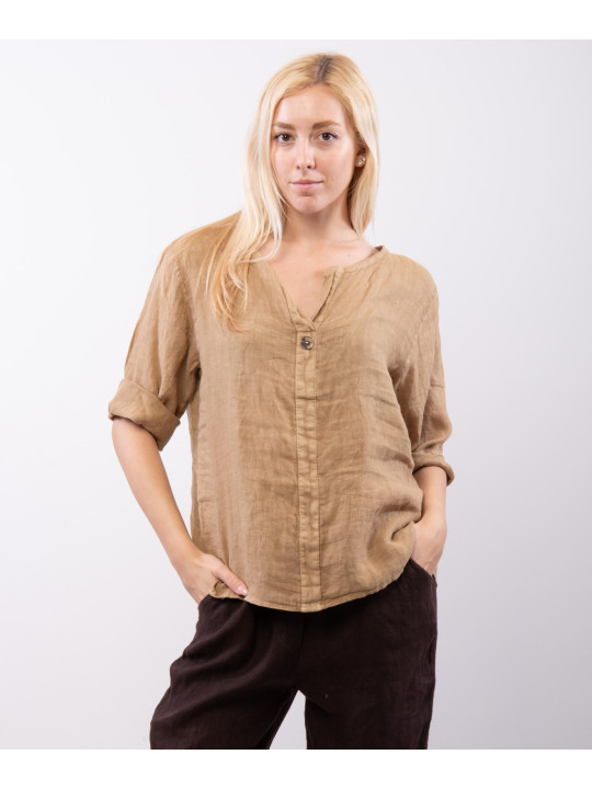 Blusa Lino Scollo V con Bottone 100% lino
