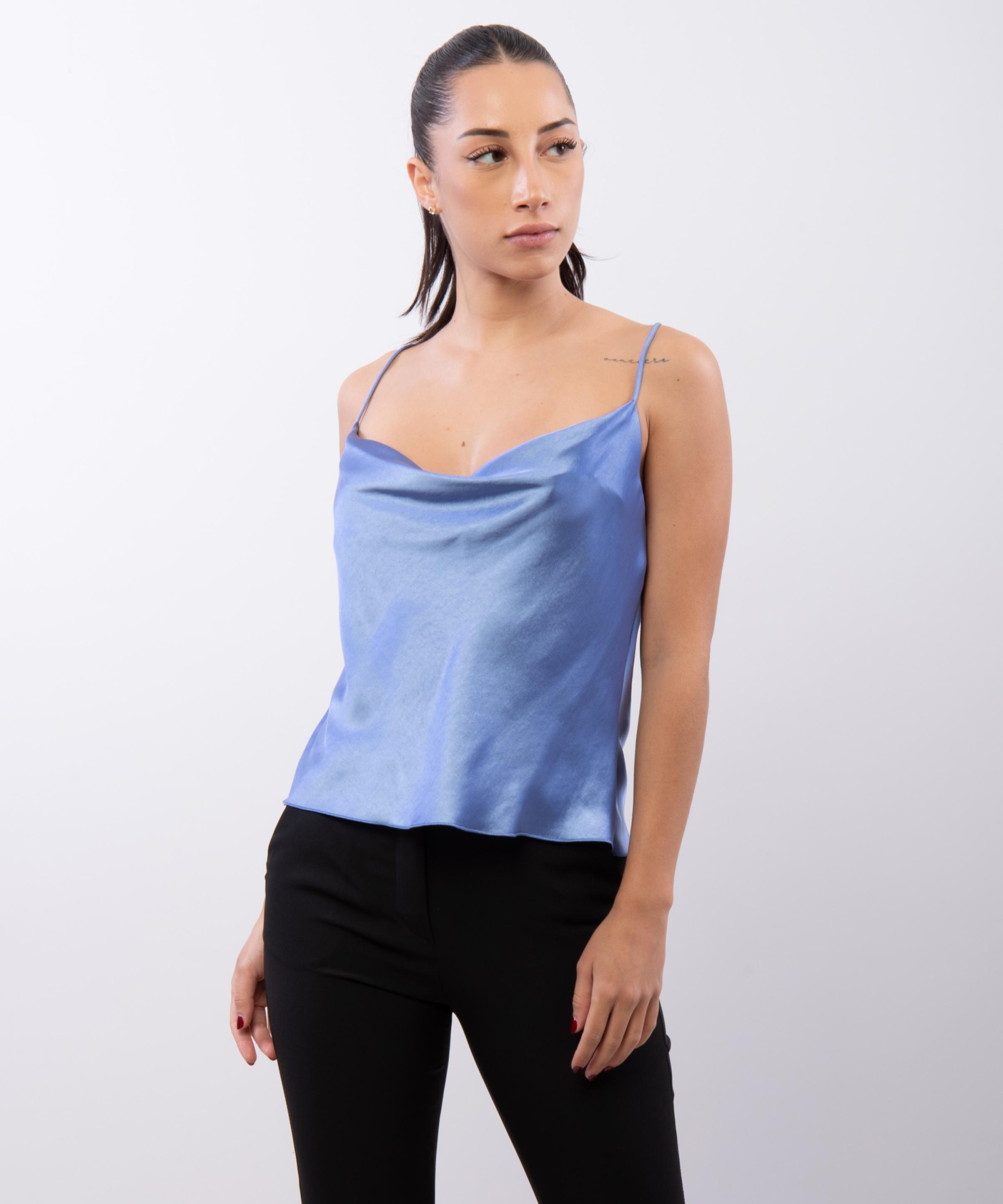 Top Cropped Scollo Drappeggio 100% poliestere