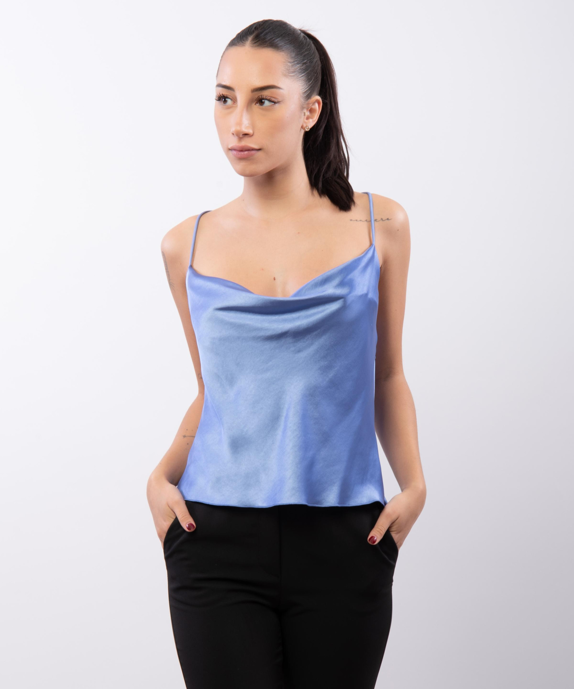 Top Cropped Scollo Drappeggio 100% poliestere