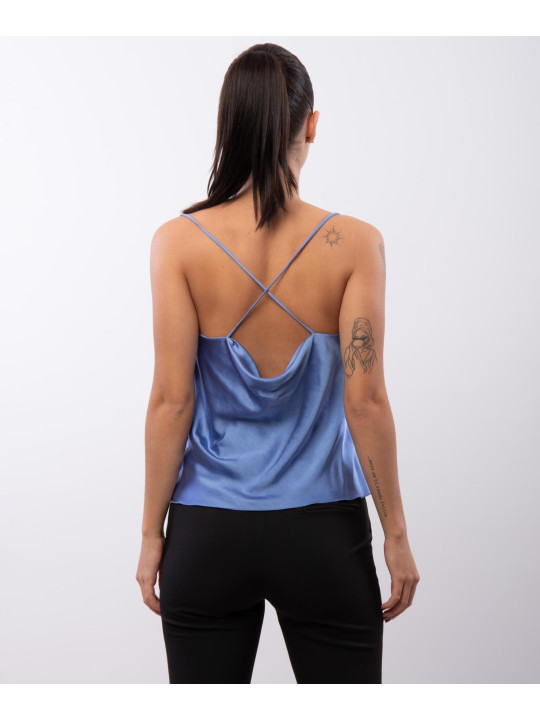 Top Cropped Scollo Drappeggio 100% poliestere