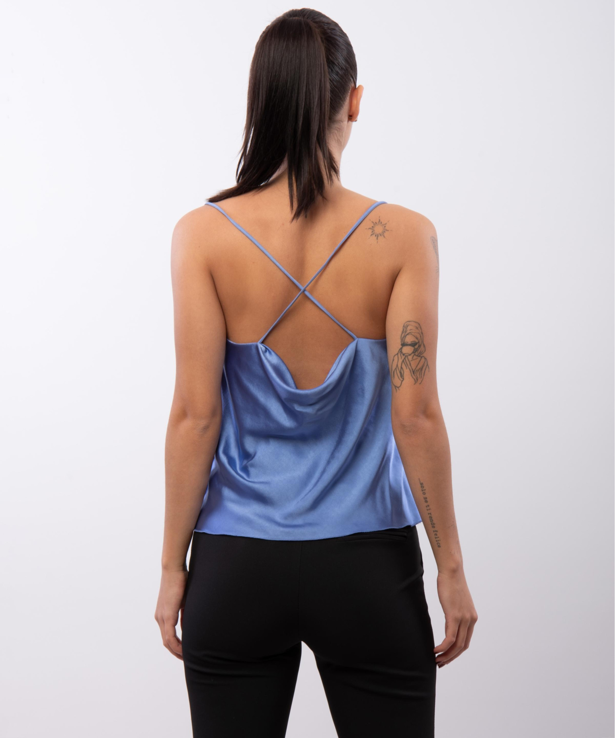 Top Cropped Scollo Drappeggio 100% poliestere