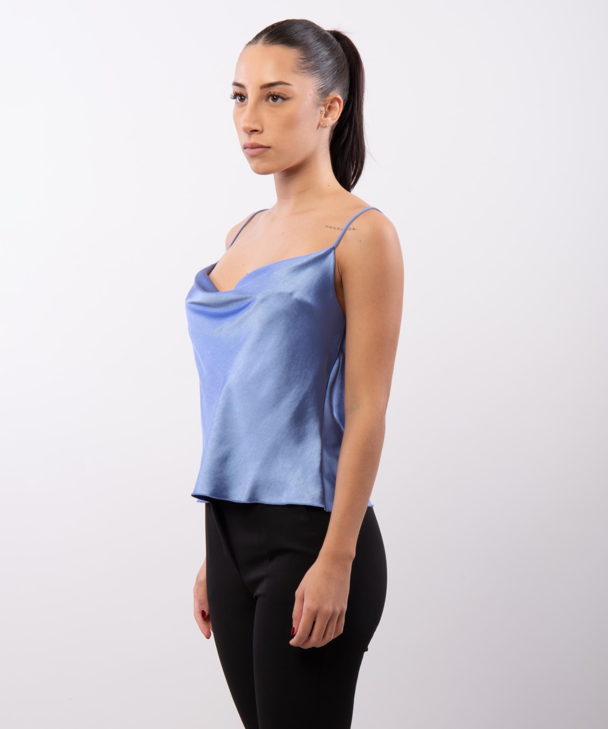Top Cropped Scollo Drappeggio 100% poliestere