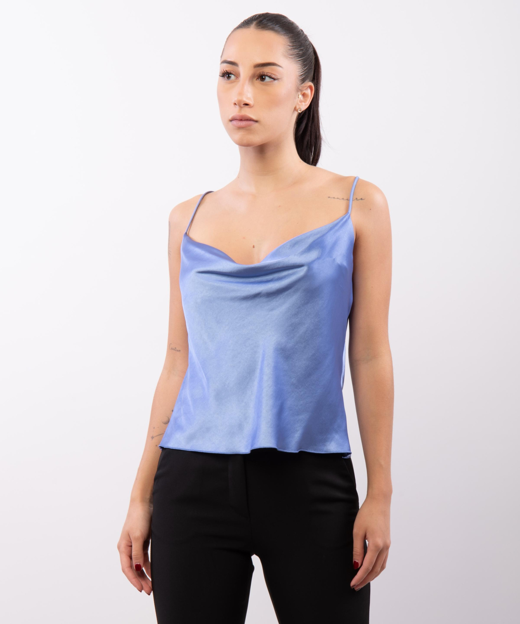 Top Cropped Scollo Drappeggio 100% poliestere