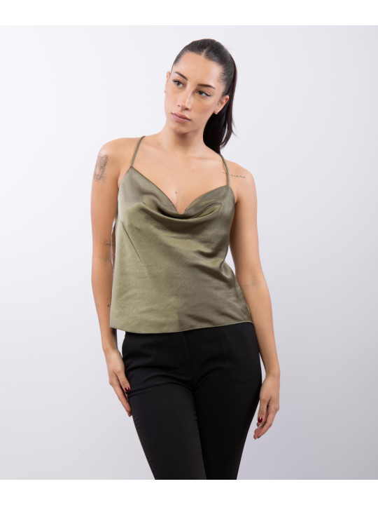Top Cropped Scollo Drappeggio 100% poliestere