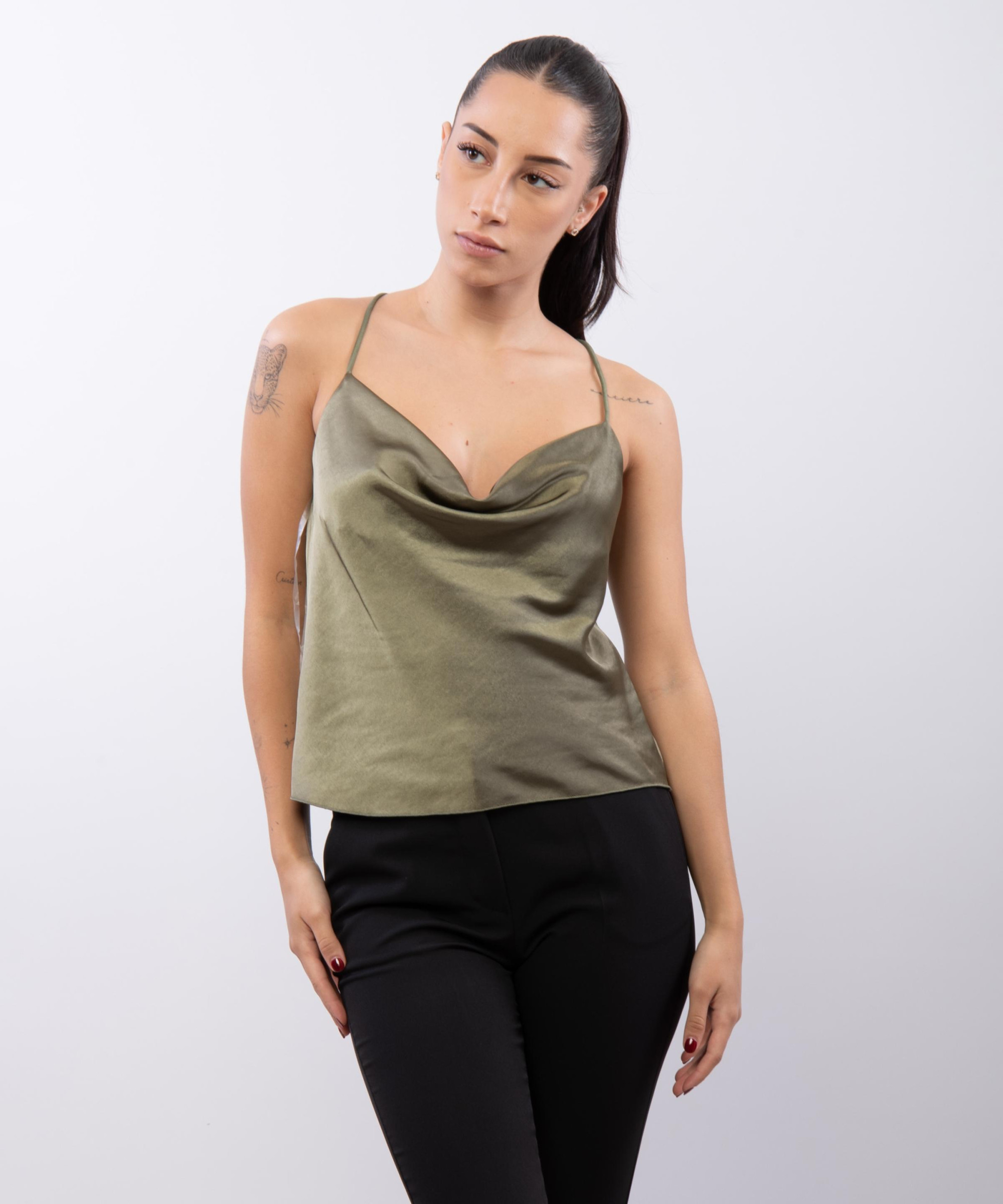 Top Cropped Scollo Drappeggio 100% poliestere