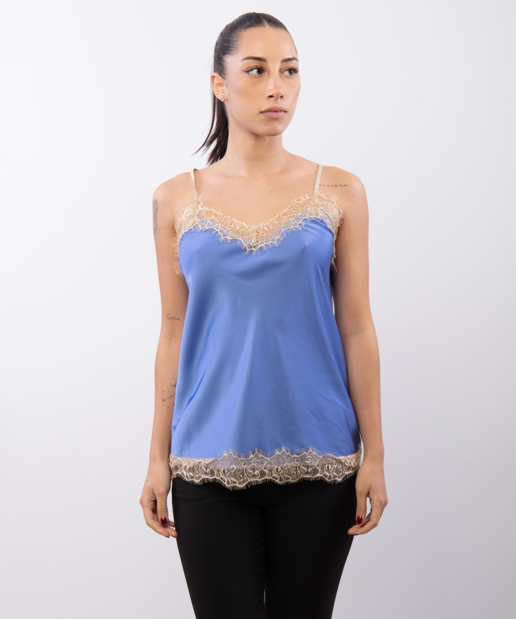 Top Scollo V Pizzo 95% poliestere 5%elastico