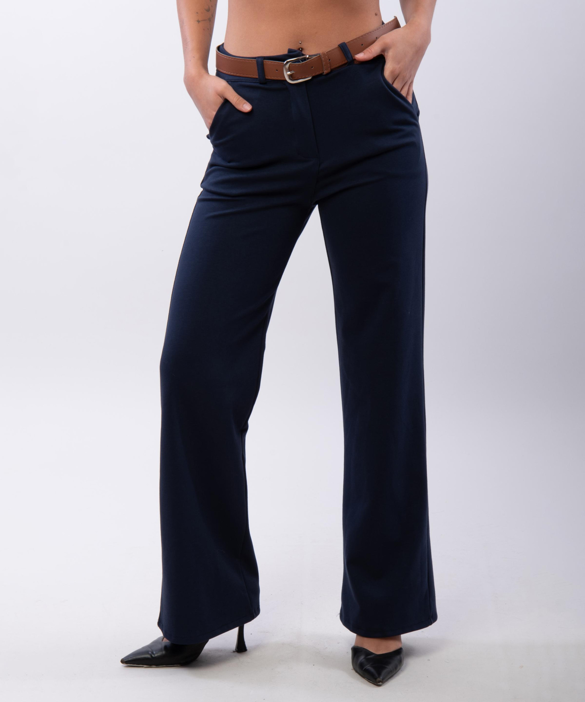 Pantalone a Palazzo con Cintura 46% cotone 42% poliestere 12% elastico