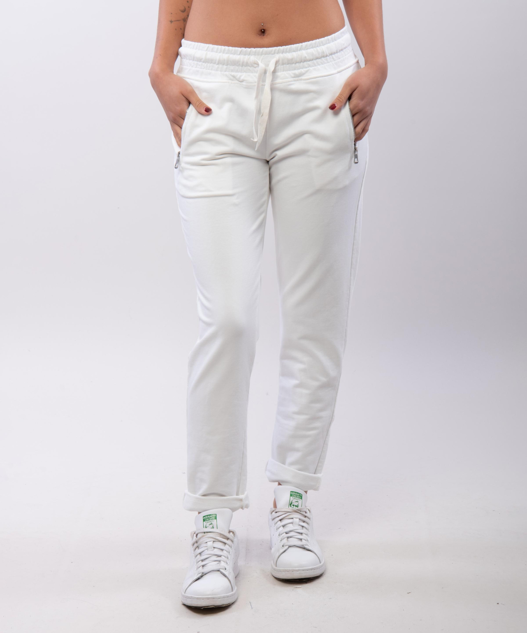 Jogger con elastico e tasche zip laterali 95% cotone 5% elastico