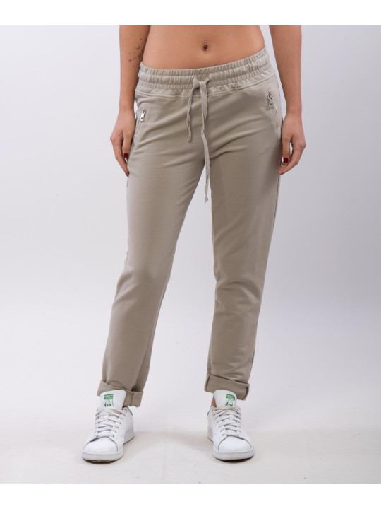 Jogger con elastico e tasche zip laterali 95% cotone 5% elastico