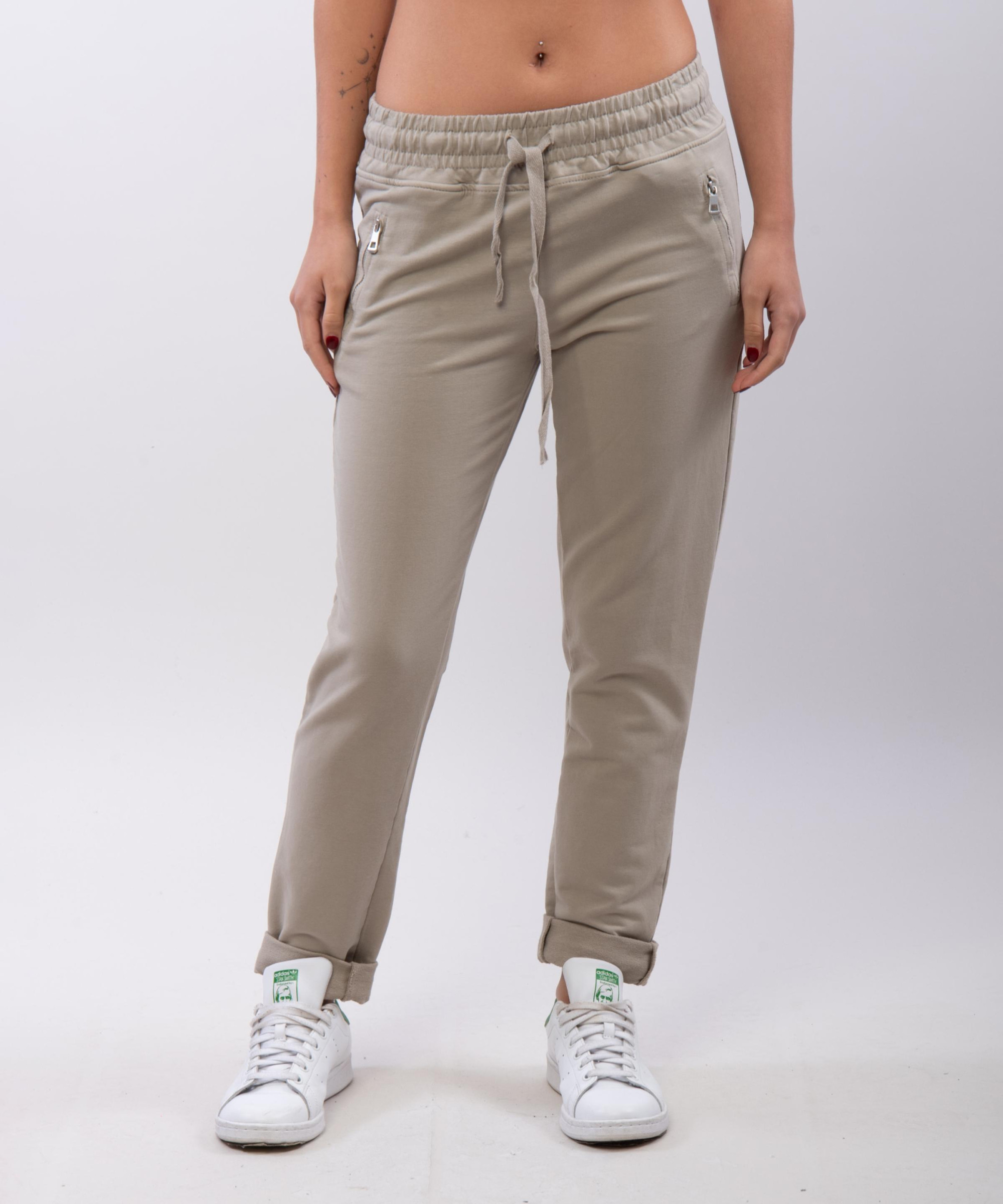 Jogger con elastico e tasche zip laterali 95% cotone 5% elastico