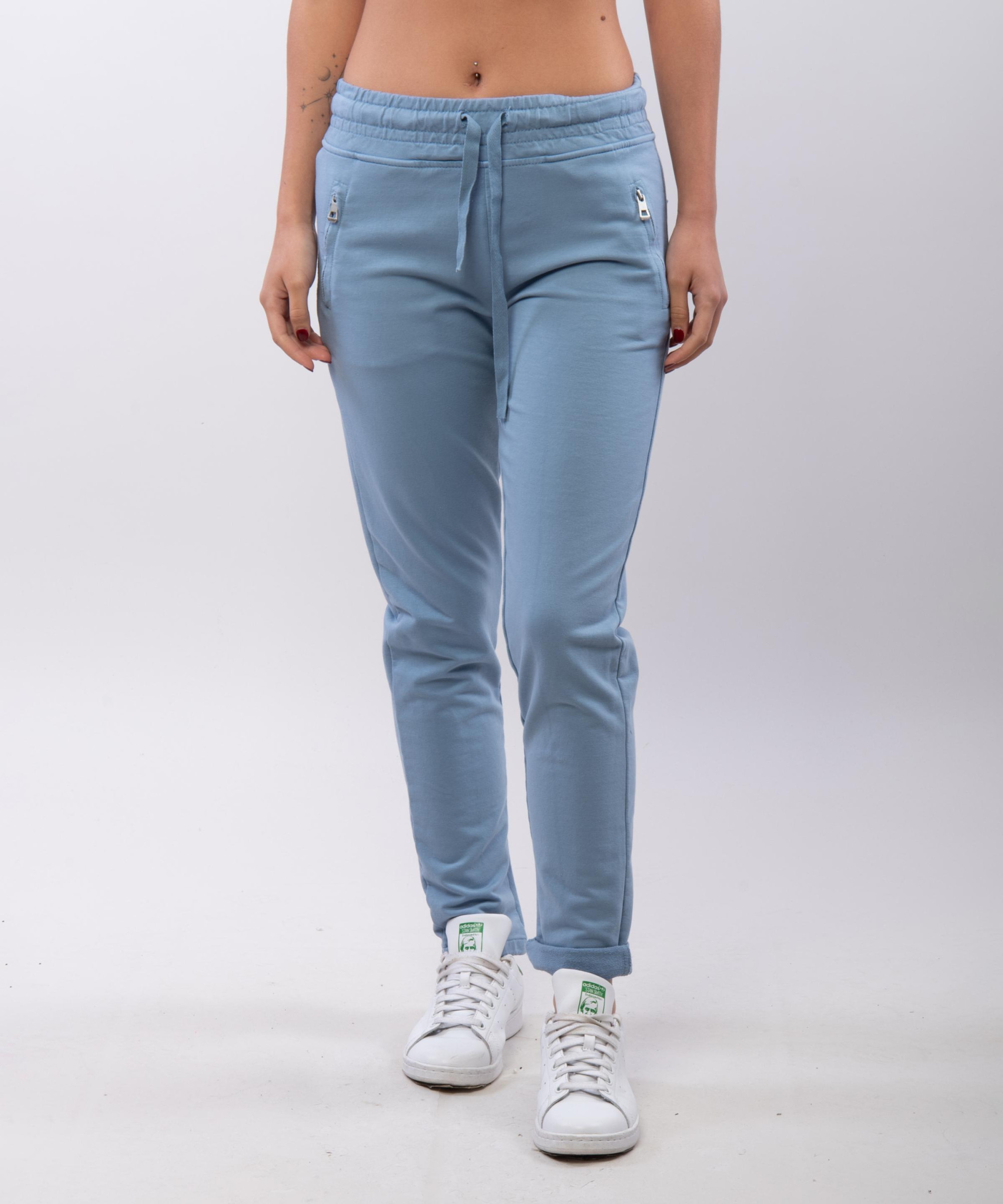Jogger con elastico e tasche zip laterali 95% cotone 5% elastico
