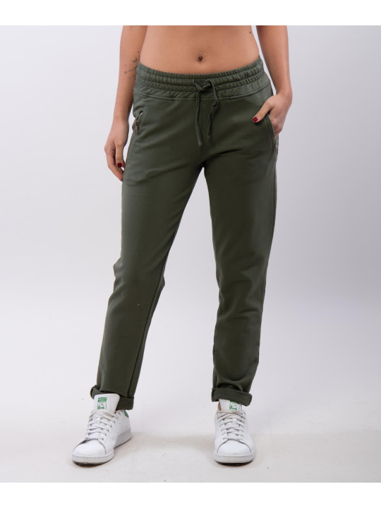 Jogger con elastico e tasche zip laterali 95% cotone 5% elastico