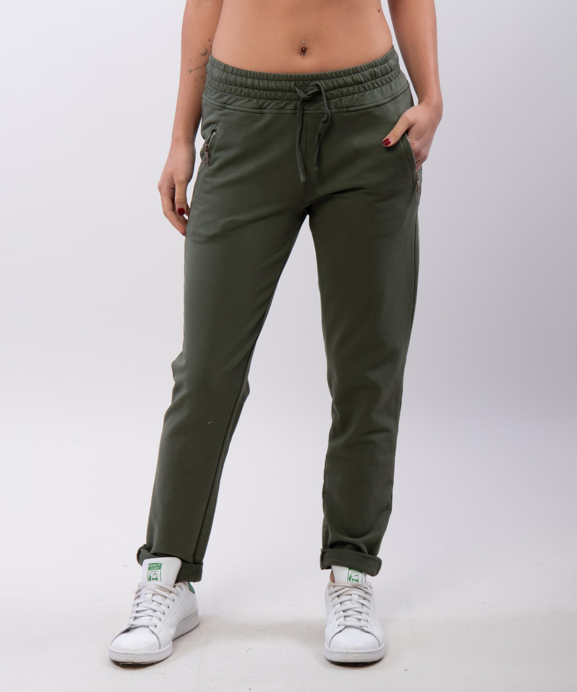 Jogger con elastico e tasche zip laterali 95% cotone 5% elastico