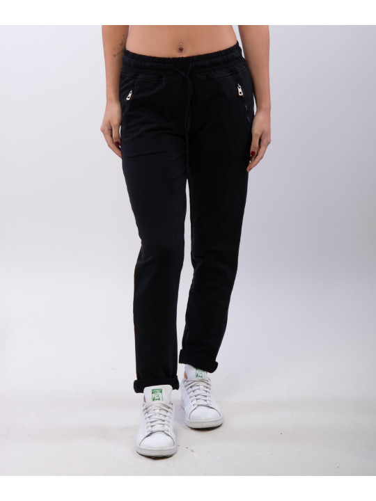 Jogger con elastico e tasche zip laterali 95% cotone 5% elastico