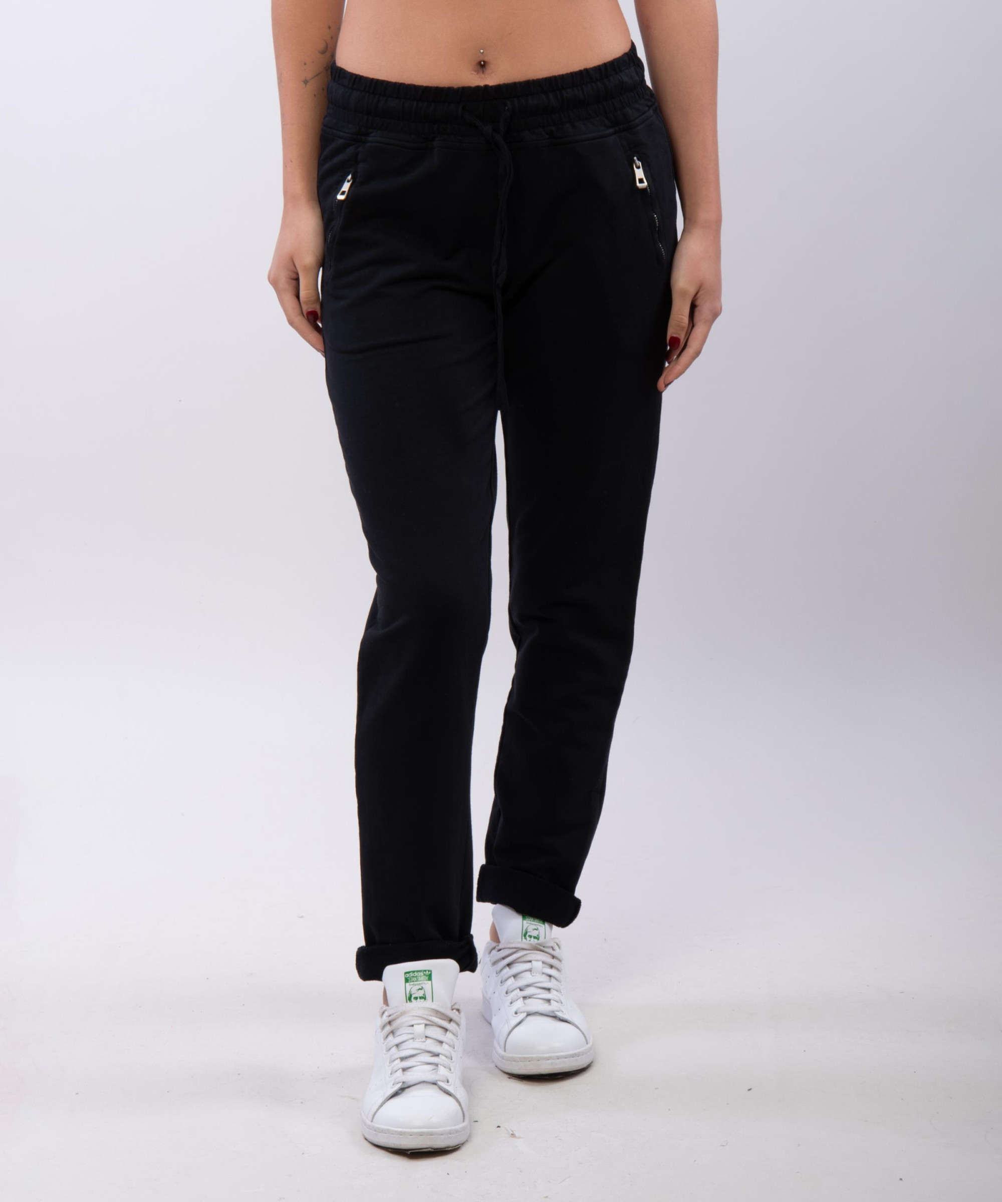 Jogger con elastico e tasche zip laterali 95% cotone 5% elastico