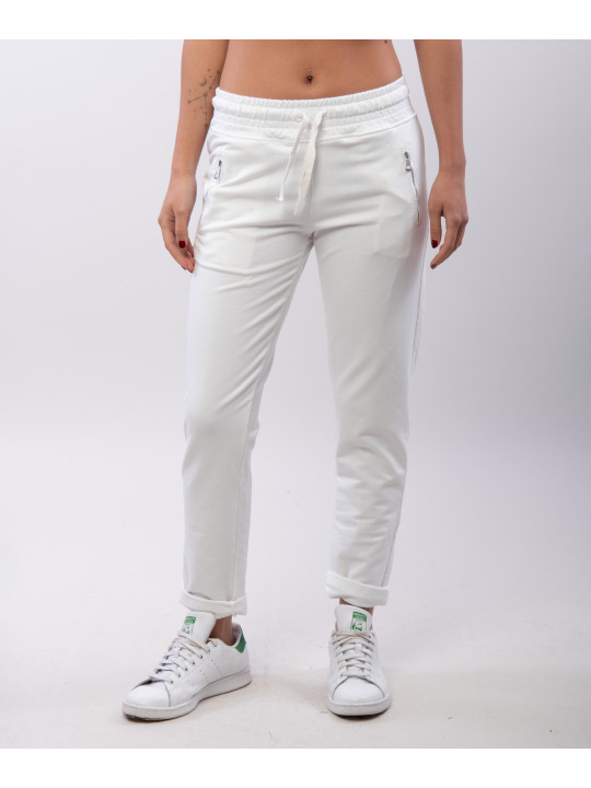 Jogger con elastico e tasche zip laterali 95% cotone 5% elastico