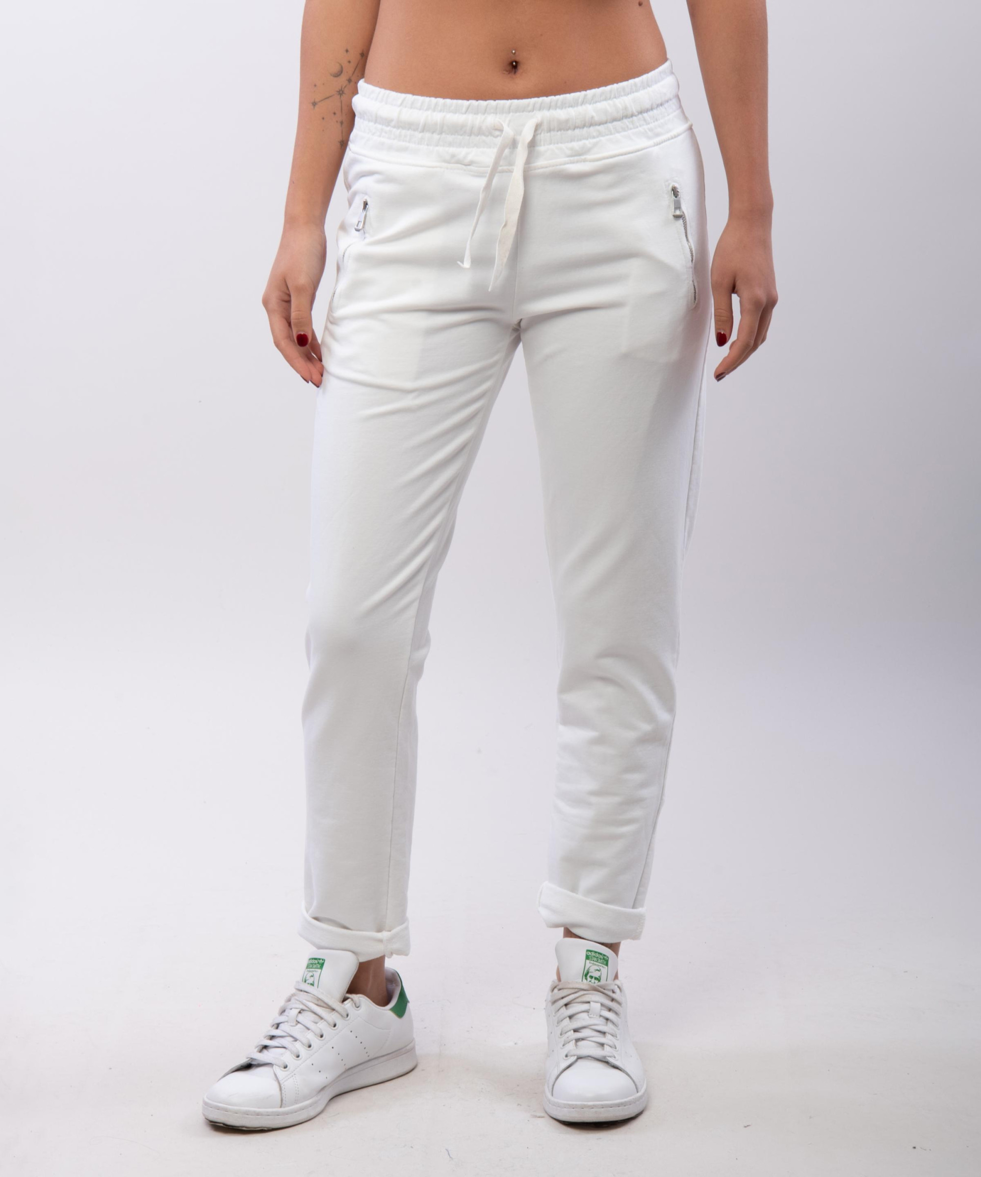 Jogger con elastico e tasche zip laterali 95% cotone 5% elastico