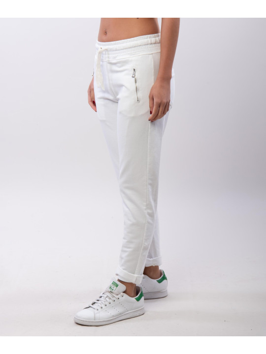 Jogger con elastico e tasche zip laterali 95% cotone 5% elastico